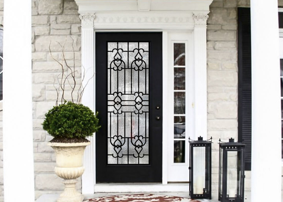 High Polished Elegant Inlaid Wrought Iron Glass / Dekorasi Kaca Pintu Untuk Membangun Tekstur yang Dipalsukan